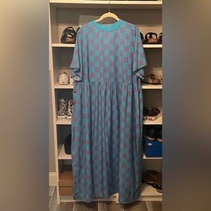 Dressed in Lala Never Too Much Oversized Checkerboard Dress in Blue and Purple L
